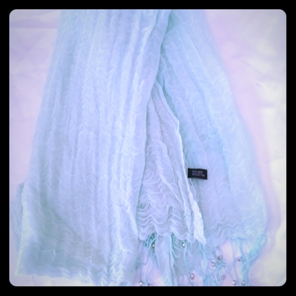 Light minty aqua blue linen cotton semi sheer scarf